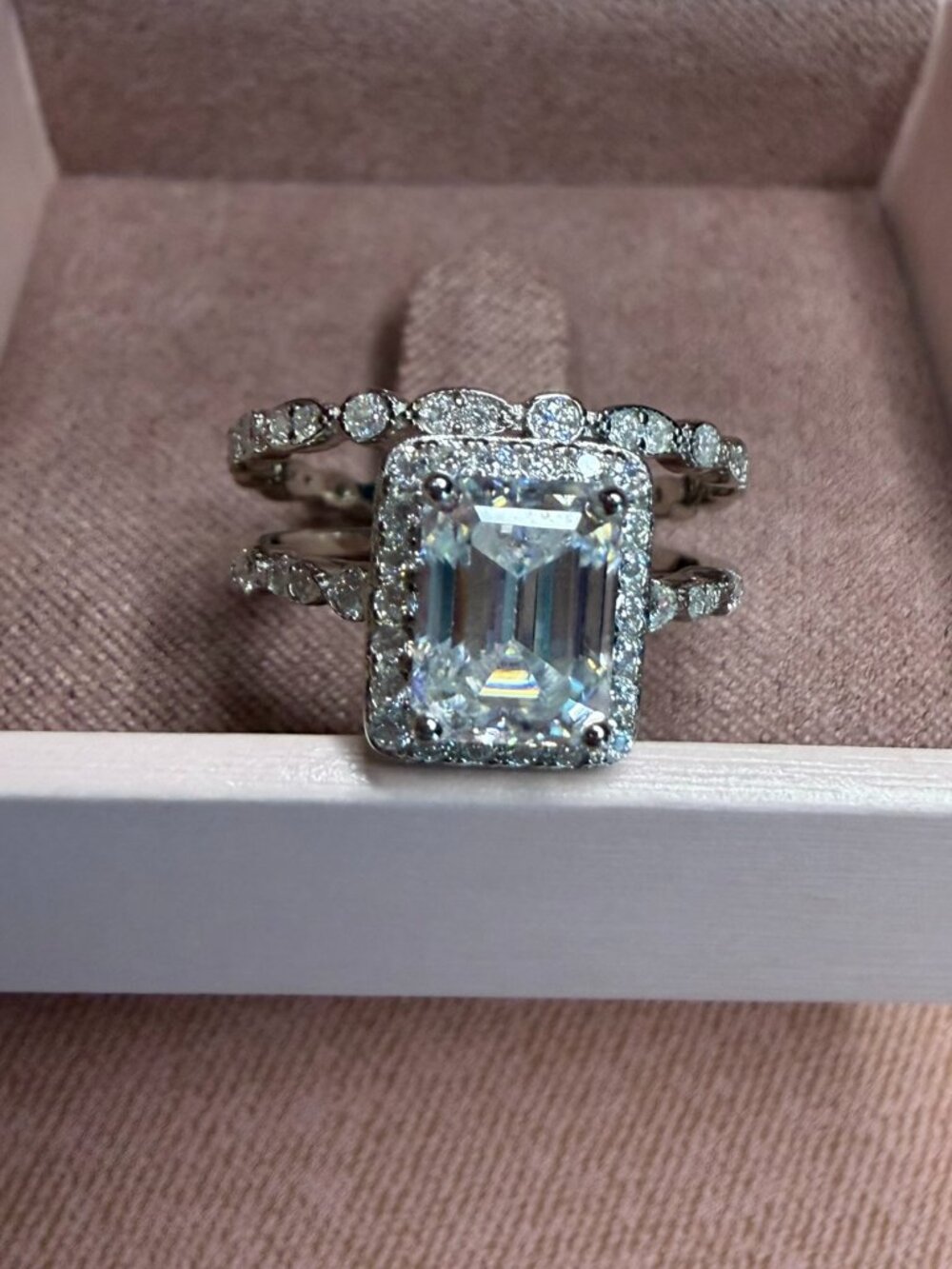 2.74 ct. Emerald-Cut Moissanite Bridal Set โ .925 Sterling Silver - Size 6 - Picture 2 of 9